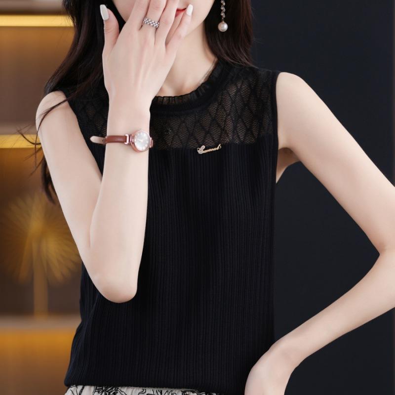 Real shot summer lace knitted vest pullover suspender knitted sweater One size fits all чёрный