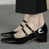 French retro two-tone single shoes casual with skirt all-match high heels 2026 daily patent leather women's Mary Jane shoes