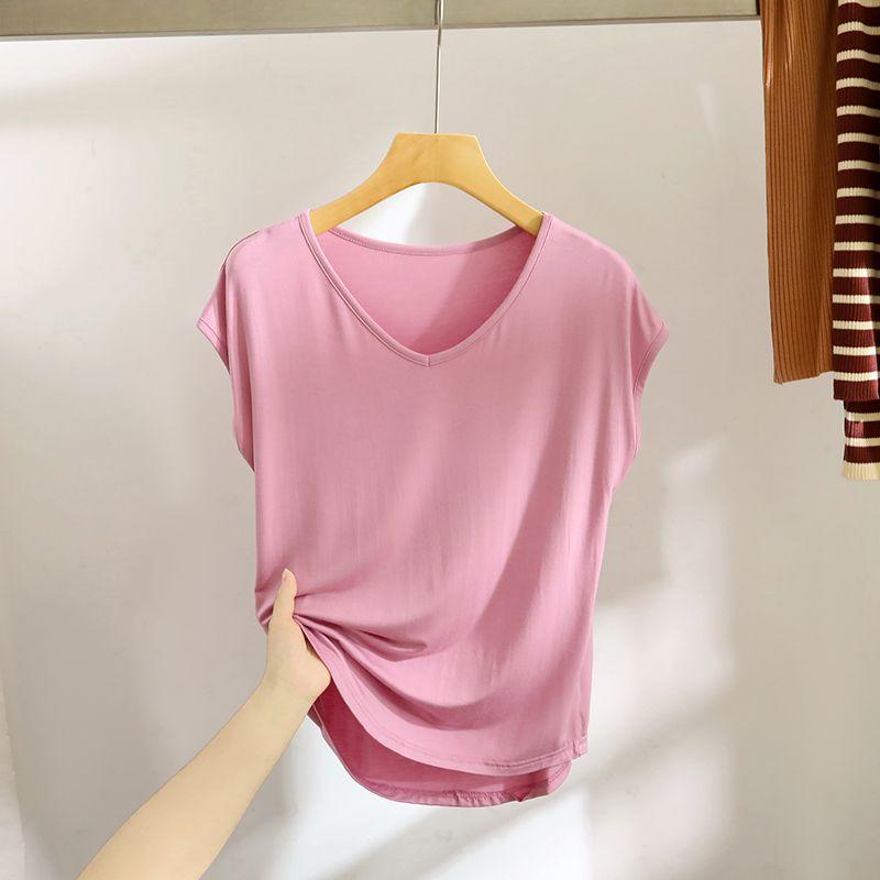

Летняя модальная майка без рукавов для женщин, свободная, тонкая, больших размеров, жилет, подчеркивающая фигуру, универсальная футболка, топы из ледяного шелка с V-образным вырезом Pink M (recommended 40.00 kg-50.00 kg