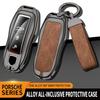 Leather Car Metal Key Case Cover Shell Fob For Porsche Panamera Cayenne 971 911 9YA Macan Boxster Keychain Accessories