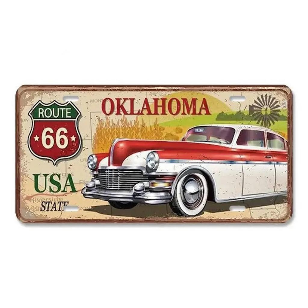 Route 66 License Plate for Wall Art Decoration Metal Tin Signs Vintage Tags Metal Automotive Signs For Cafe Bar Club Garage Pubs