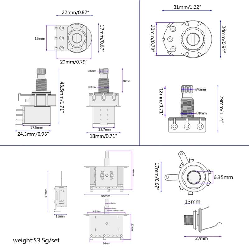 1V 1T Wiring Kit, 3 Way A500K Wiring Harness Prewired Guitar Wiring Hareness for Electric Guitar Bass Repair Replacement