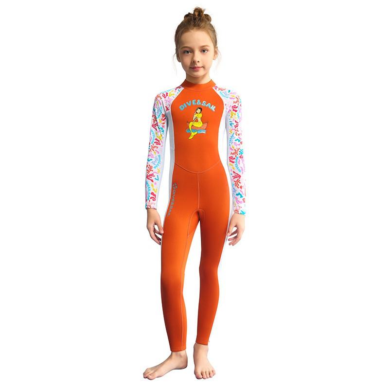 

Children s Diving Suit Women s 1.5MM Thermal One-piece Swimsuit Lycra Long-sleeved Breathable Snorkeling Jellyfish S помаранчевий