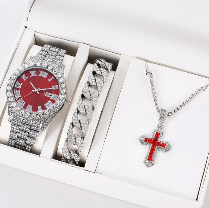 New Full Diamond Men'S Business Steel Belt Watch Quartz Watch For Straight Hair Watches