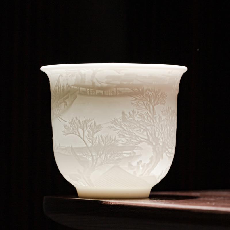 White Porcelain Heart Classic Cup Sheep Fat Jade Personal Cup Tea Set Ceramic Master Cup Tea Tasting Cup Kung Fu Tea Cup 150ML