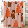 Bear Christmas Tree Shower Curtain Bath Decor Waterproof Fabric Home Decoration Pink Color with Bears Trees Pattern (Size: 180x2