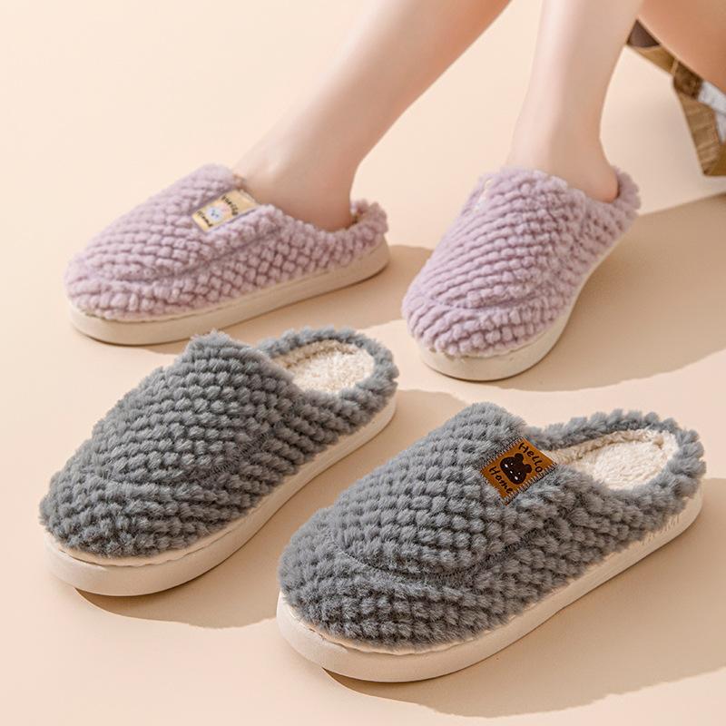 Cotton Slippers Women's Autumn New Velvet Warm Cotton Shoes Couple Home Hair Slippers Shoes Bag Head Cotton Mop
