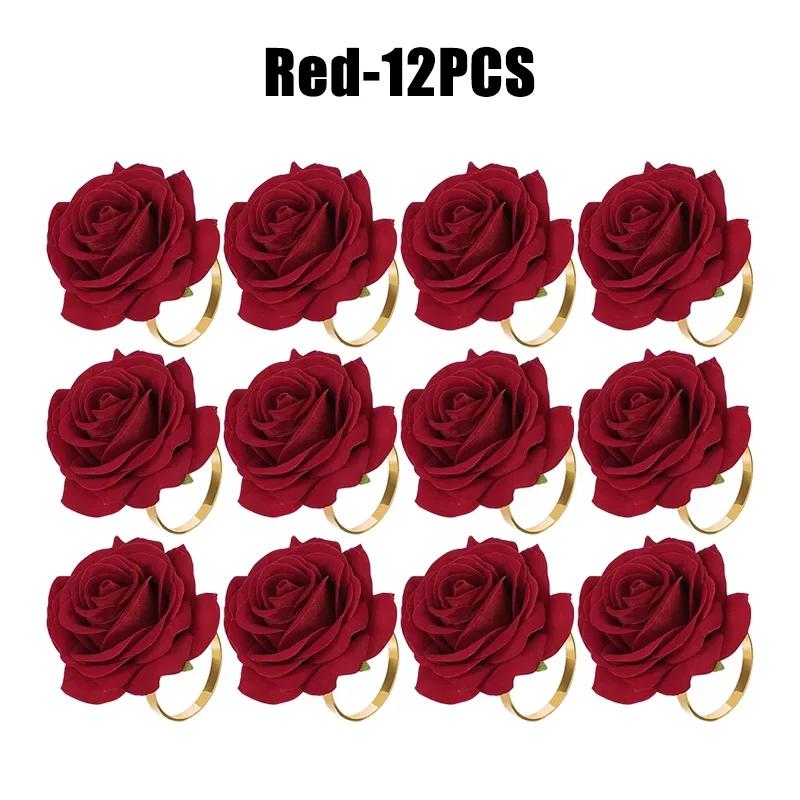 Rose Gold Napkin Rings 96Pcs Red Flower Wedding Decor Valentine Christmas Birthday Banquet Tableware Holder Set