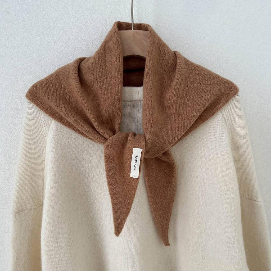 Women's Korean Style 100% Wool Black Knitted Triangle Scarf Shawl