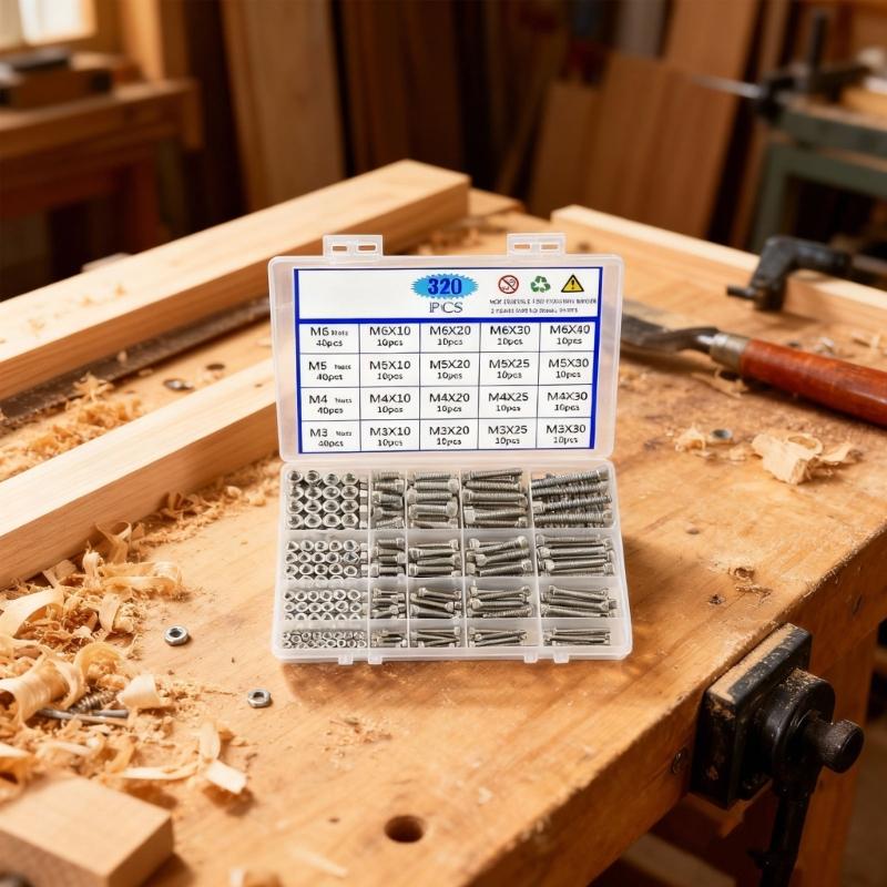 320pcs High Strengths Corrosions Resistant Stainless Steel 304 Fastener Multiple Sizes Nuts Bolts In Organized Case