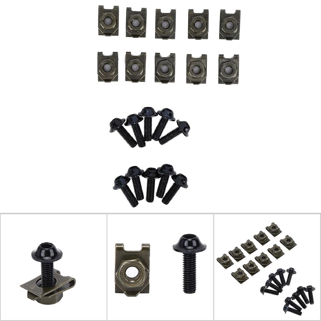 Keenso Motorcycle Clip Nut M5 Bolt Speed Clip 10pcs Fairing Body Bolt Screw Spire Speed Fastener Clip Nut (Black)
