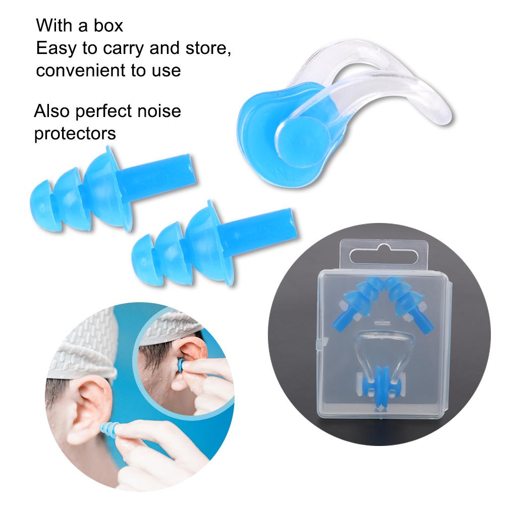 4Pcs Waterproof Soft Silicone Swimming Earplugs Earmuff Nose Clips Clamp Set Tools(Blue)