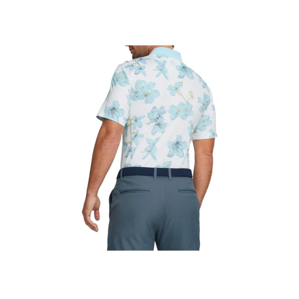 Puma Floral Print Casual Short Sleeve Polo Shirt Men Tops Light-Blue 538753-01