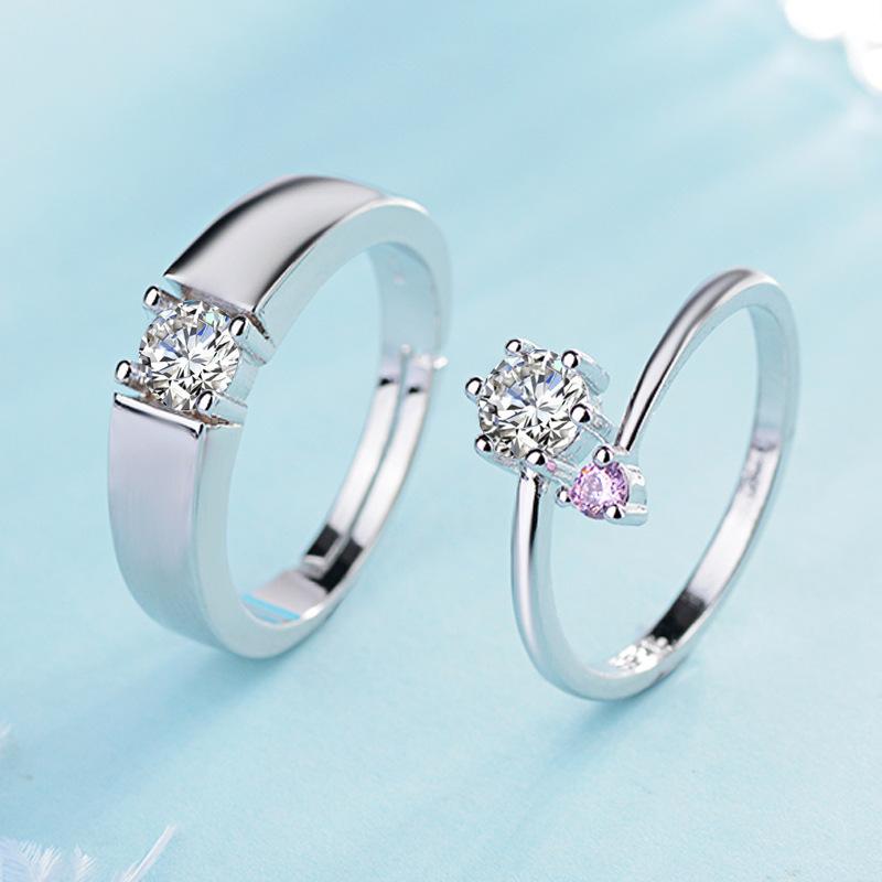 High-grade Fashion Trends Differences with Personalised Glitter and Lustre Ring Female Proposal Wedding Open Ring Couple Ring Jewellery