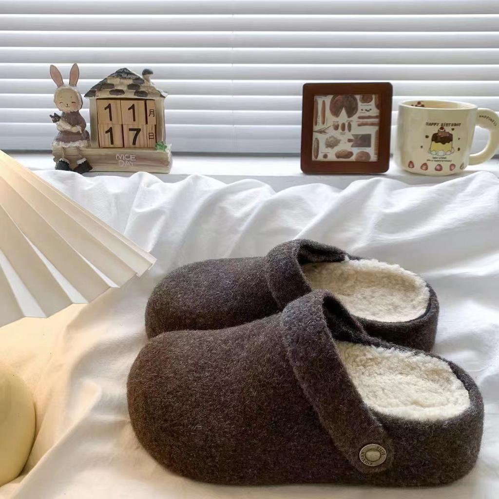 Wear felt inner heightening bag head dragging a shoe lazy velvet half slippers female two Birkenstocks