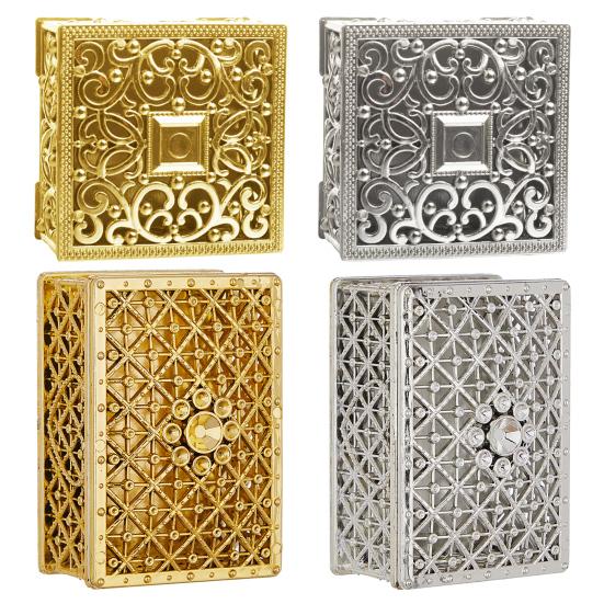 Vintage Hollow Out Jewelry Box Gold/Silver Plated Plastic Candy Box Wedding Party Favor Box for Ring Earrings Necklace Bridal Shower Birthday Supplies