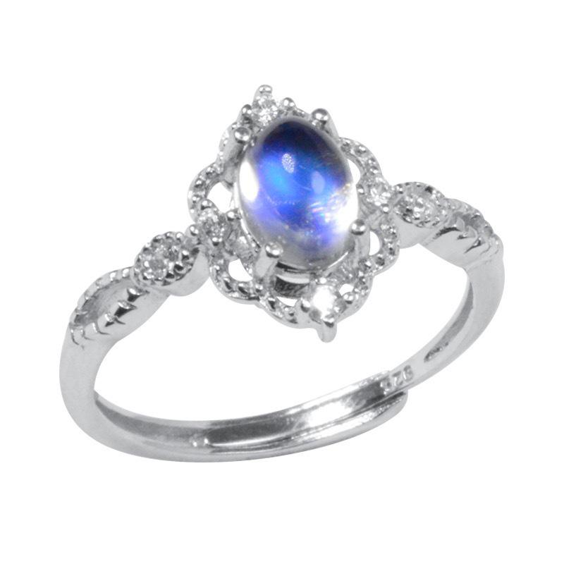 Natural Moonstone Blue Light Women's Ring - Trendy Korean & Japanese Style Gift for Girlfriend, Best Friend, or Lover on Valentine's Day