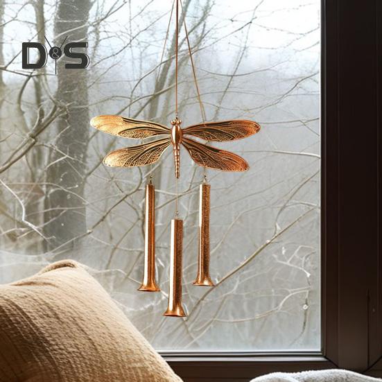 Vintage Dragonfly Wind Chime Weather-proof Indoor Outdoor Garden Patio Metal Dragonfly Hanging Wind Bell Decoration Ornament