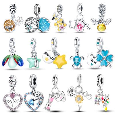 Ciondoli in argento 925 pendenti con pendenti per insetti con fiori a forma di stella nottilucenti, adatti perline, bracciale, gioielli di moda donna