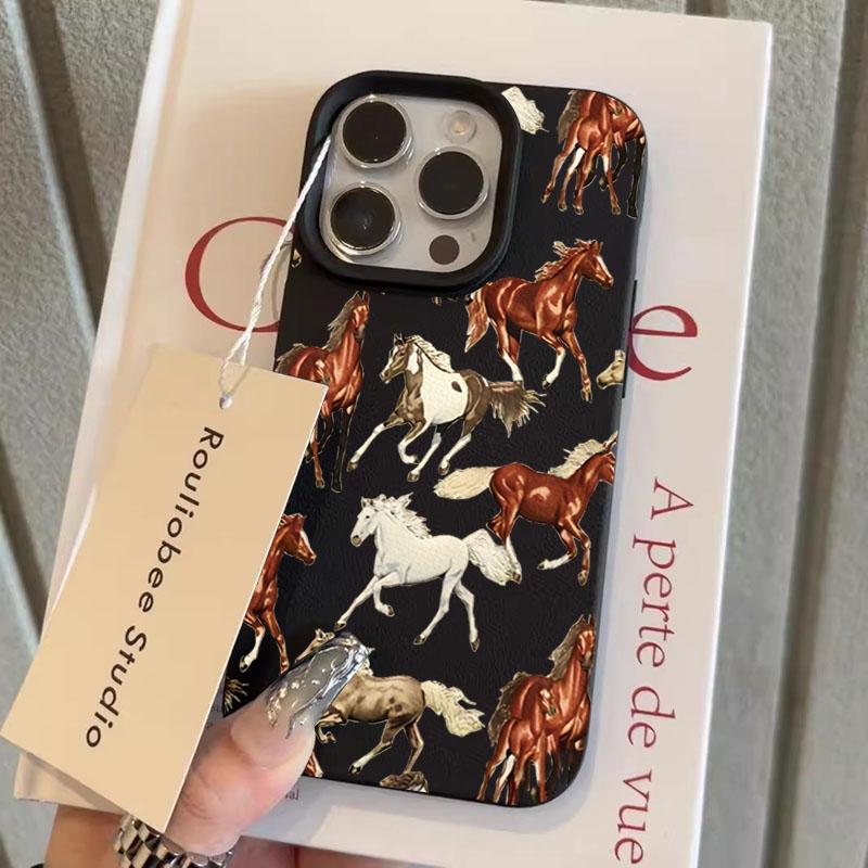 

American Style Horses Illustration Phone Case for iPhone 17 16 15 14 13 12 11 Series Pro Max Plus Double Layer Protection iphone 12 Pro