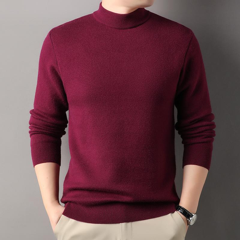 Men's Semi-turtleneck Sweater Men's Casual Versatile High-end Autumn and Winter Thread Clothes with Knitted Sweater Inside
