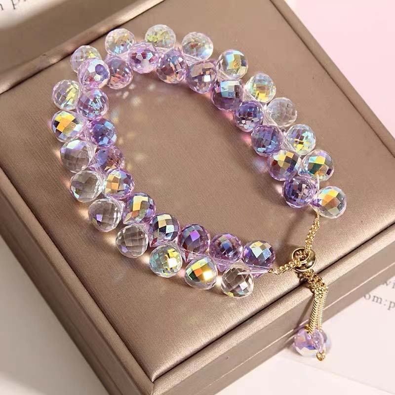 CBrilliant Purple Crystal Bracelet For Women And Girls, Exquisite Zircon Handmade Beaded Charm Bracelets, Jewelry Gift.