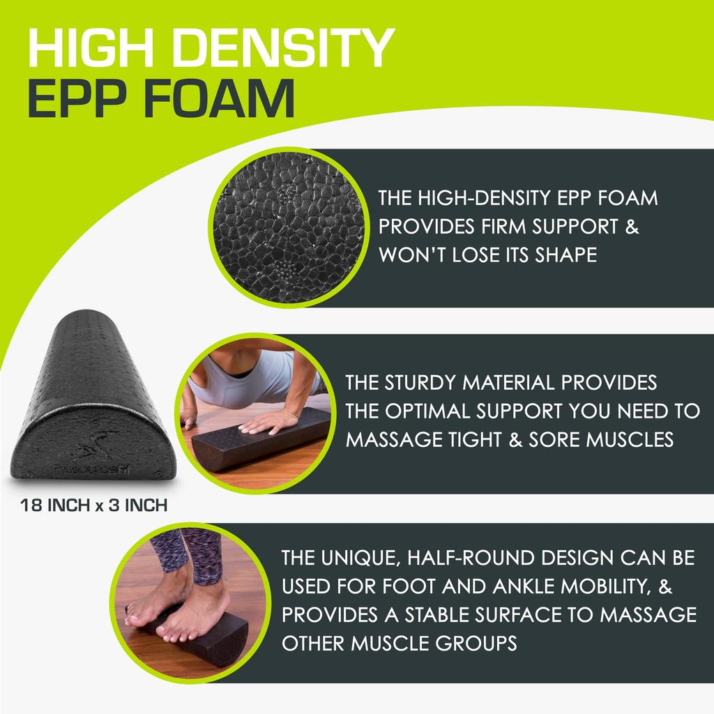 ProsourceFit High Density Foam Rollers 18 Inches Firm Full Body Athletic Massager for Back Post Workout Trigger Point Black - Long. Stretching, Yoga,