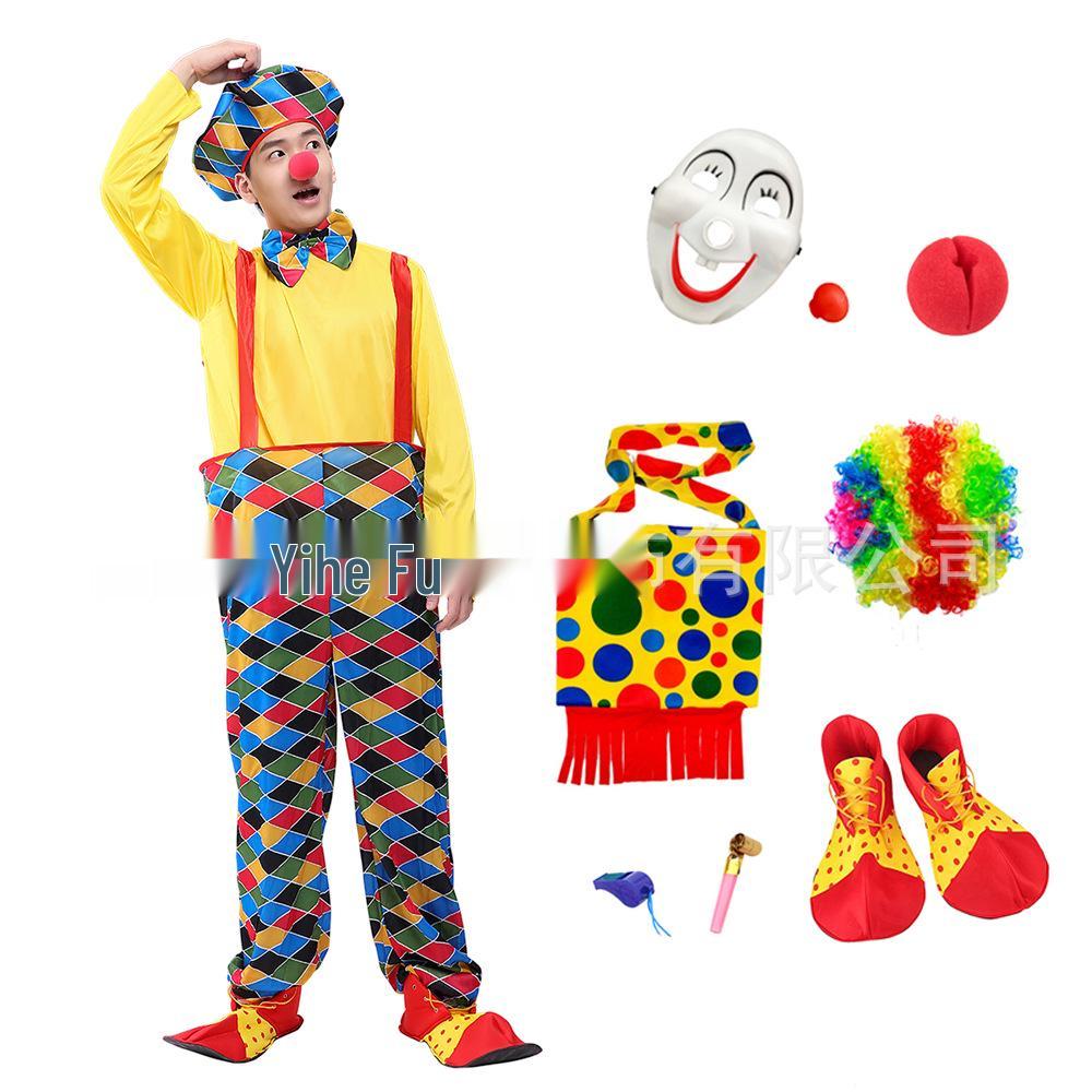 Halloween Clown Costume Set for Adults: Circus Outfit with Wig and Mask