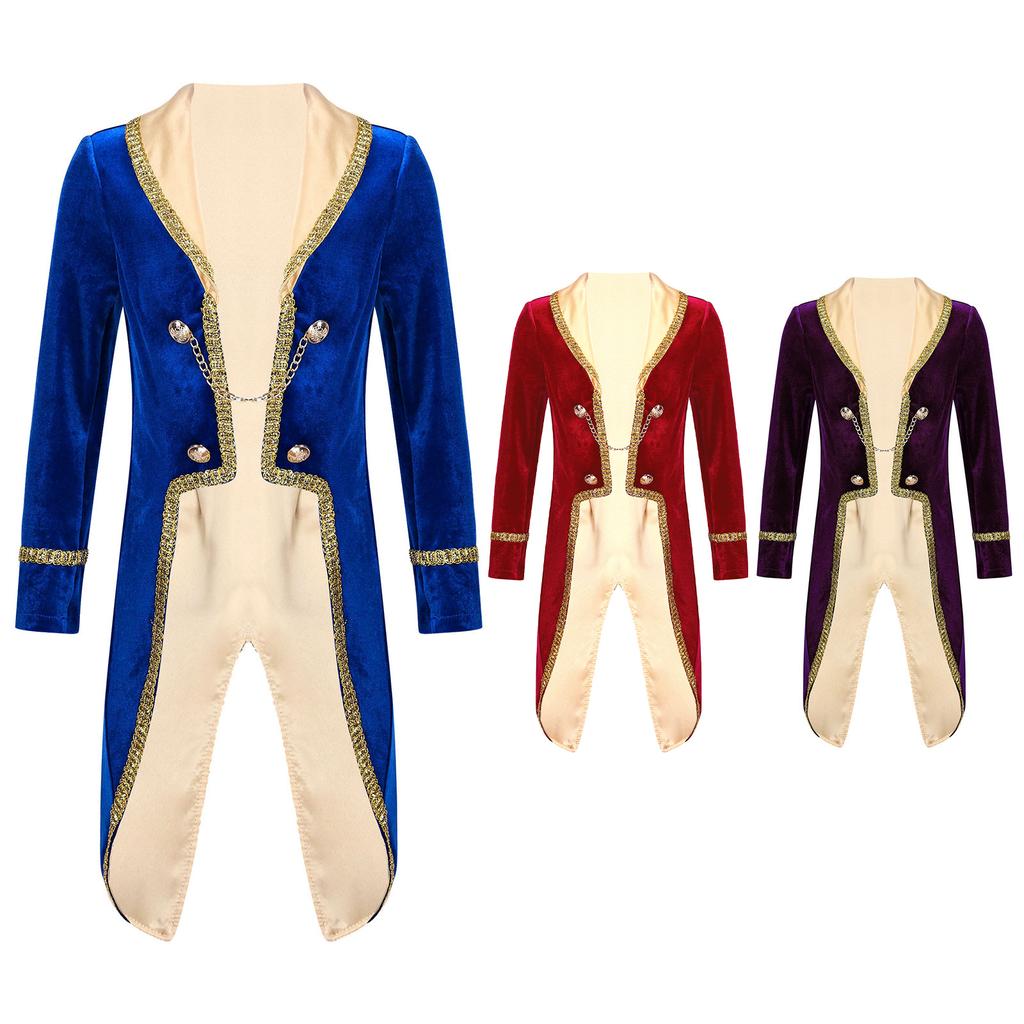 Boys Prince Cosplay Costume Vintage Royal Court Theme Party Dress Up Long Sleeve Tuxedo Coat Outfit