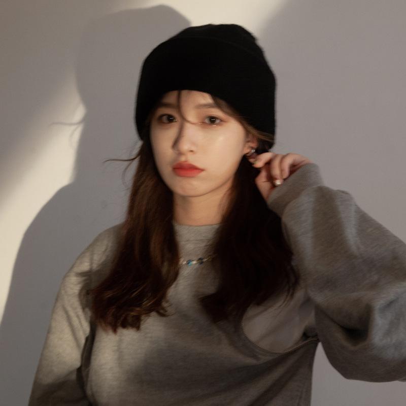 Autumn and Winter Wool Hat Trendy Korean Version of Non-faced Cold Hat Pullover Hat Solid Color Korean Versatile Knitted Hat Confinement Hat