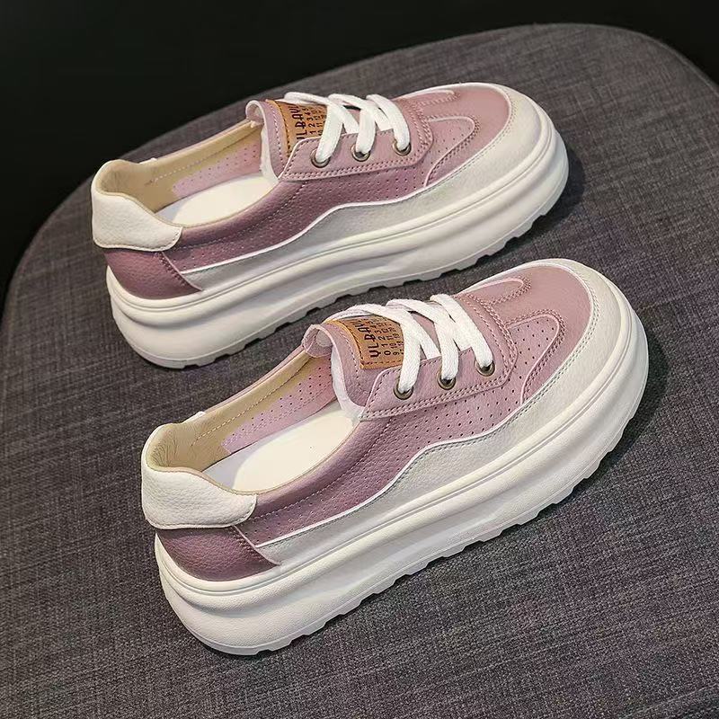 Popular Can Step On Two Thick-soled Sports Board Shoes for Women's 2025 New Spring and Summer Casual Real Soft Leather Little White Shoes Little Whit