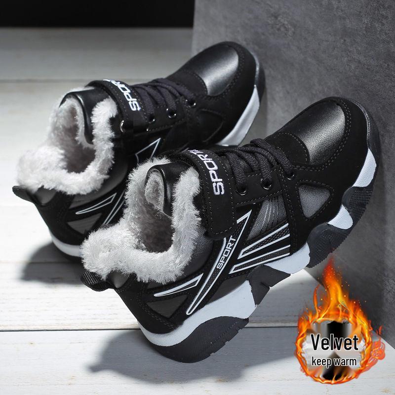 Boys' Warm Winter Sports Shoes with Velvet Lining - Cotton Sneakers for School Kids