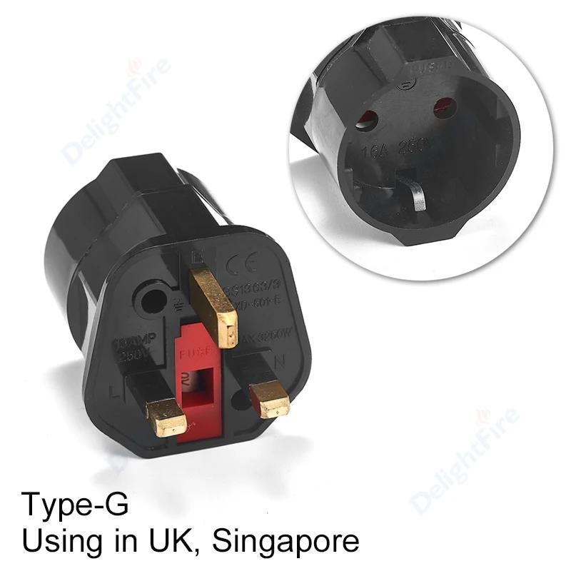 Universal Copper Korea Germany Russia EU To UK Power Adapter European To British Singapore Malaysia Converter Type G Fused Plug