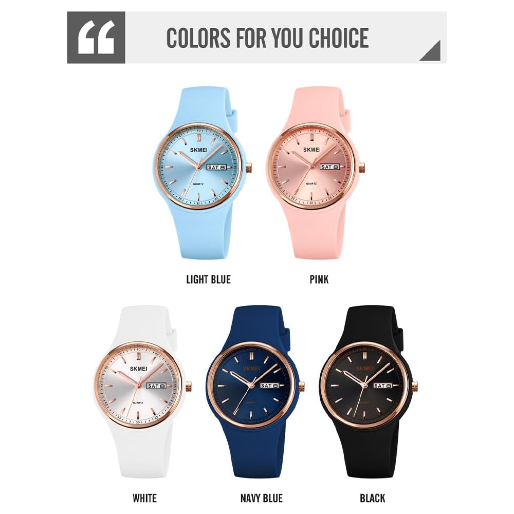 SKMEI Women's Silicone Waterproof Sports Watch Black Simple Casual Design with Date and Day Display