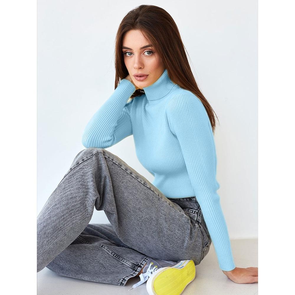 

Водолазка Вязаный свитер с низом Европейский и американский осенний вязаный свитер Водолазка Пуловер Свитер One size небесно-голубой