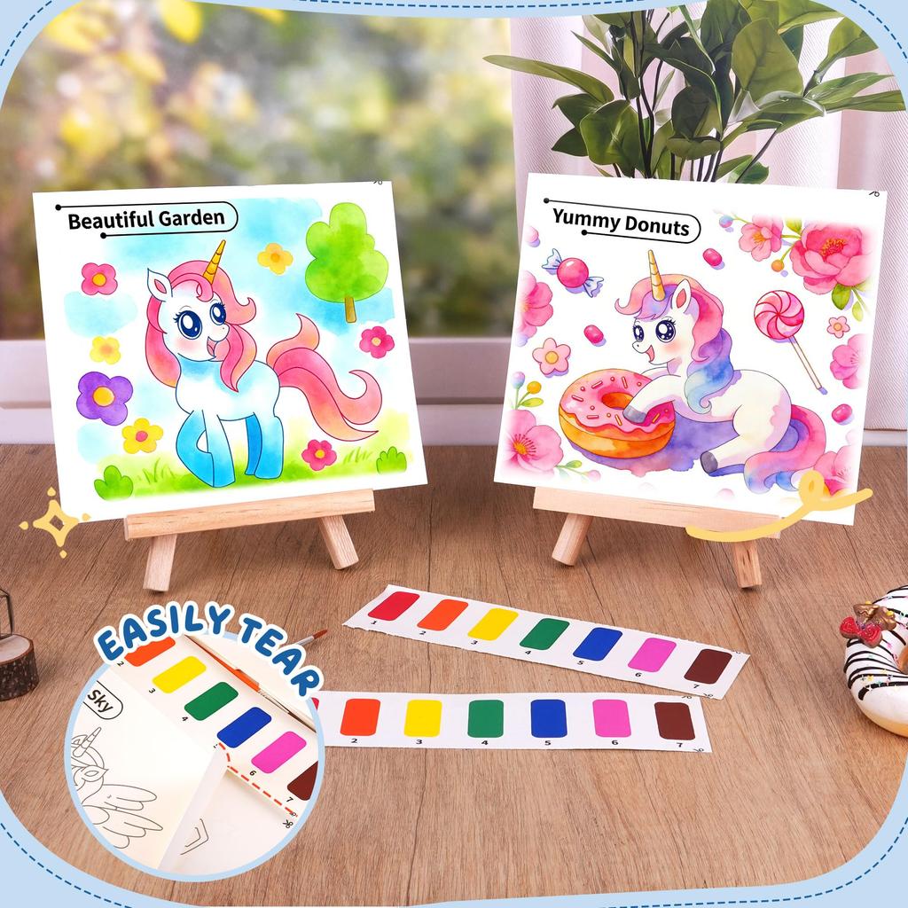 YPLUS Watercolor Painting Book for Toddlers Reusable Watercolor Paper Includes Brush Painting and Craft Gift Unicorn (Ages 3+) - - - -