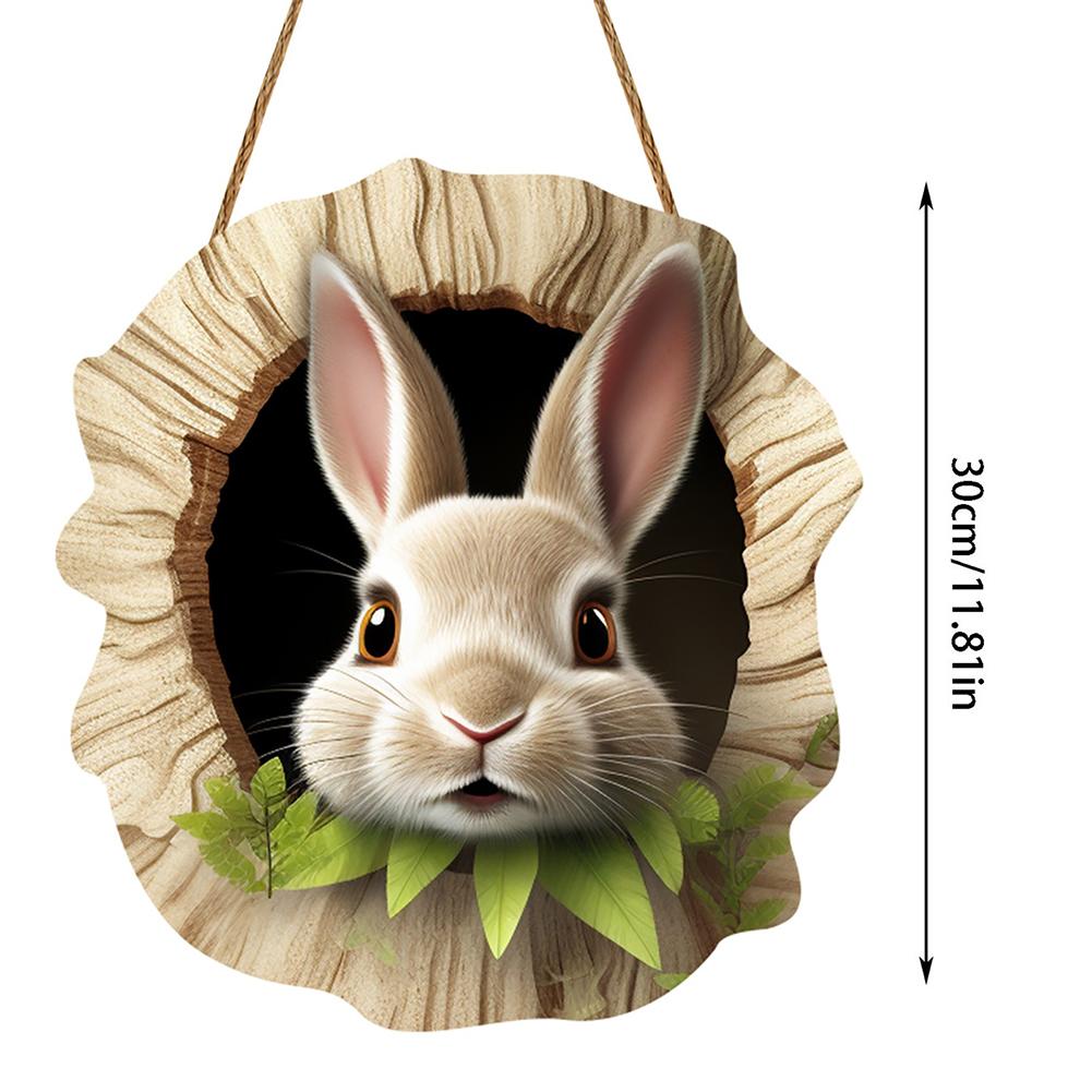 Easter Door Sign Wooden Rabbit Construction Door Sign Bunny Welcome Sign (A)