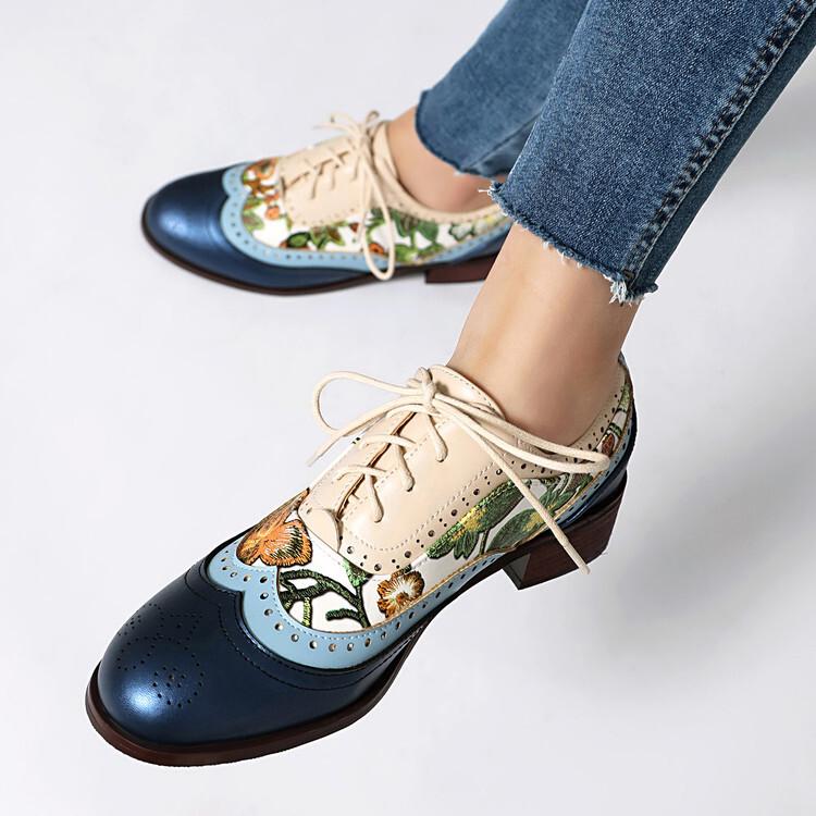 Export college style autumn and winter new casual retro ethnic style Brock single shoes leather shoes