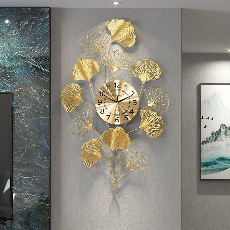 Modern Large Wall Clock 3d Gold Decoration Living Room Creative Leaf Luxury Clocks Home Decor Horloge Murale Gift