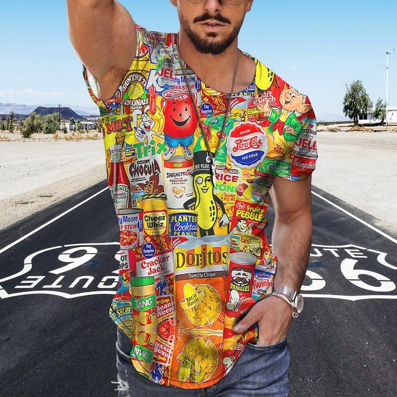 Summer Fashion Men's T-shirt Graffiti Pattern 3D Flower Print Casual Loose Outdoor Boy Short Sleeve Tees Top Pullover