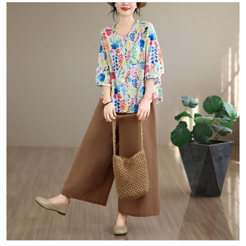 DIMANAF 2026 Estate Nuova Camicia Blusa Taglie Forti Donna Elegante Stampa Floreale Top da Donna Maglietta Cotone Abbigliamento da Spiaggia
