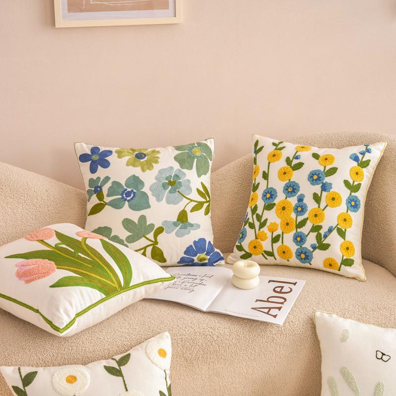 Bestickte Baumwollblumen-Kissenhülle Für Zuhause Sofa Bett Dekorative Kissenhülle Wohnzimmer