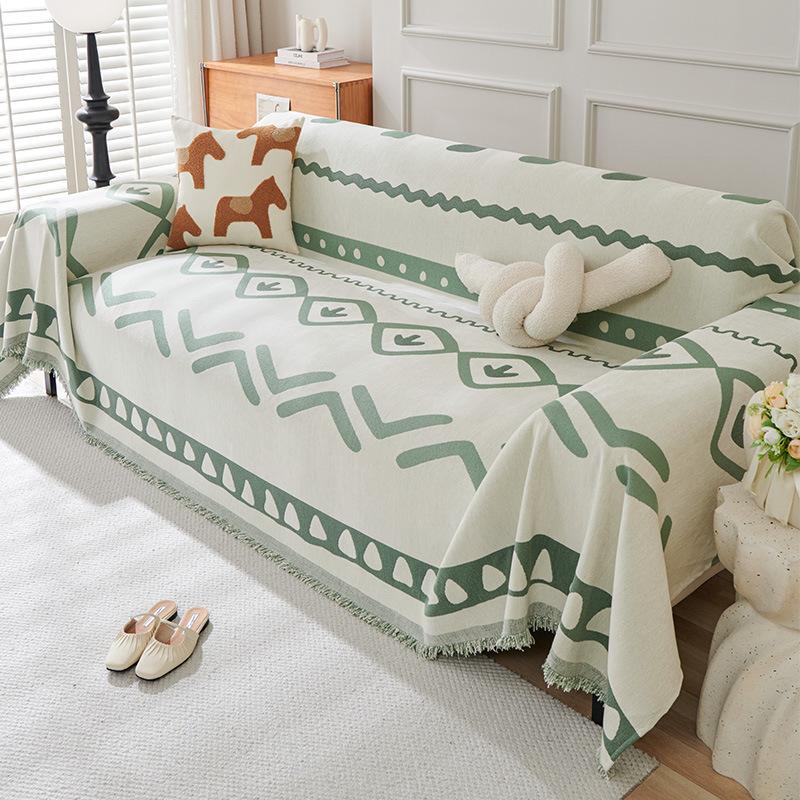 Bohemian Style Sofa Cover for All Seasons, Chenille Non-slip Cover Cloth, Black and White Sofa Cover, High-end Cover