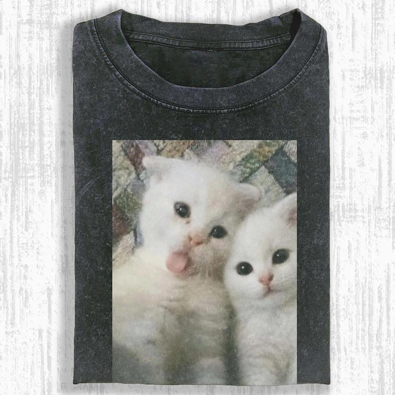 Süße Katze Geschenk T-Shirt Herren Damen Harajuku Oversized Unisex Kurzarm Streetwear hohe Qualität Paare Klassisch weich Retro Mode