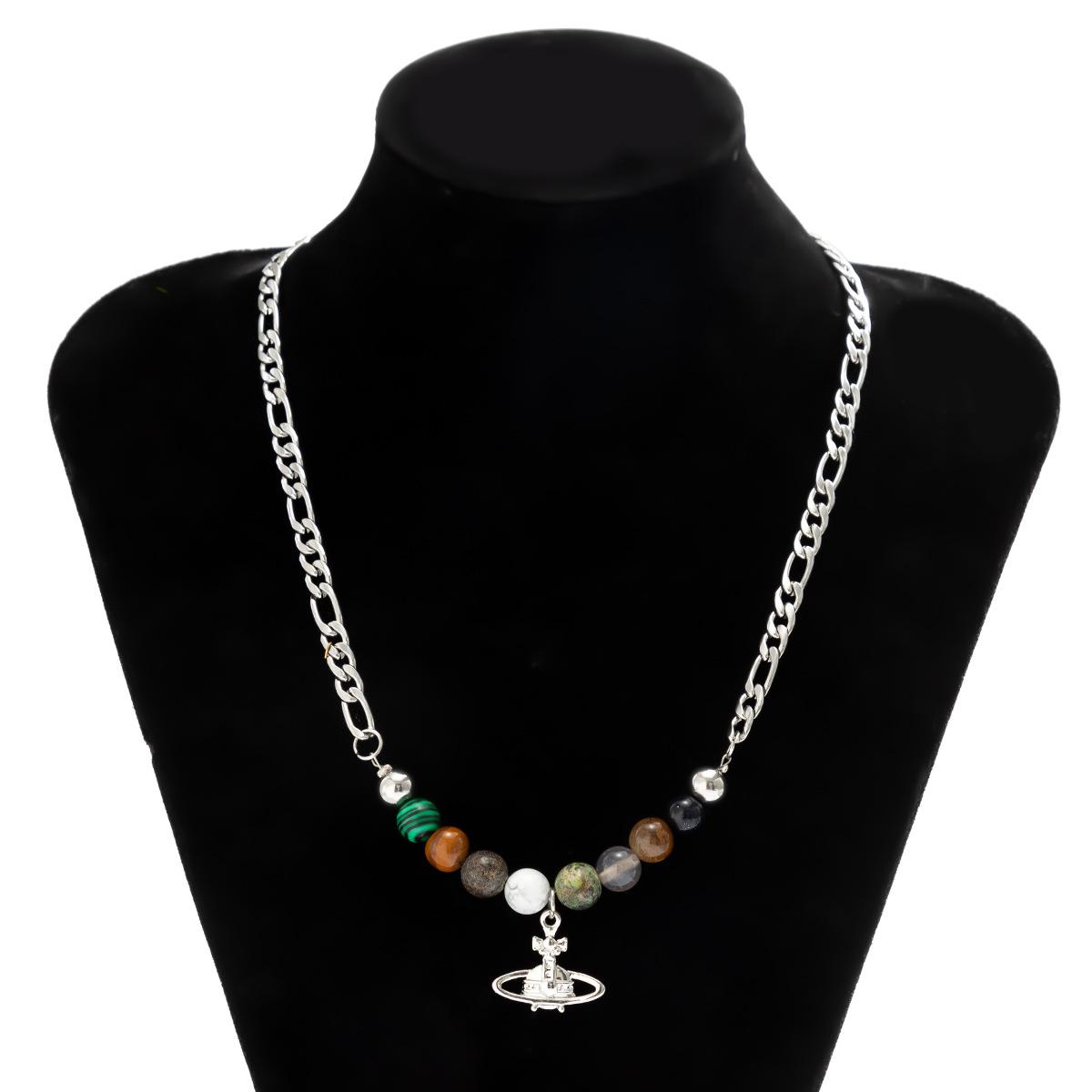 

Stainless Steel Planet Necklace for Men, Hip-Hop Niche Design, Simple Beaded Collarbone Chain for Men White K 05816