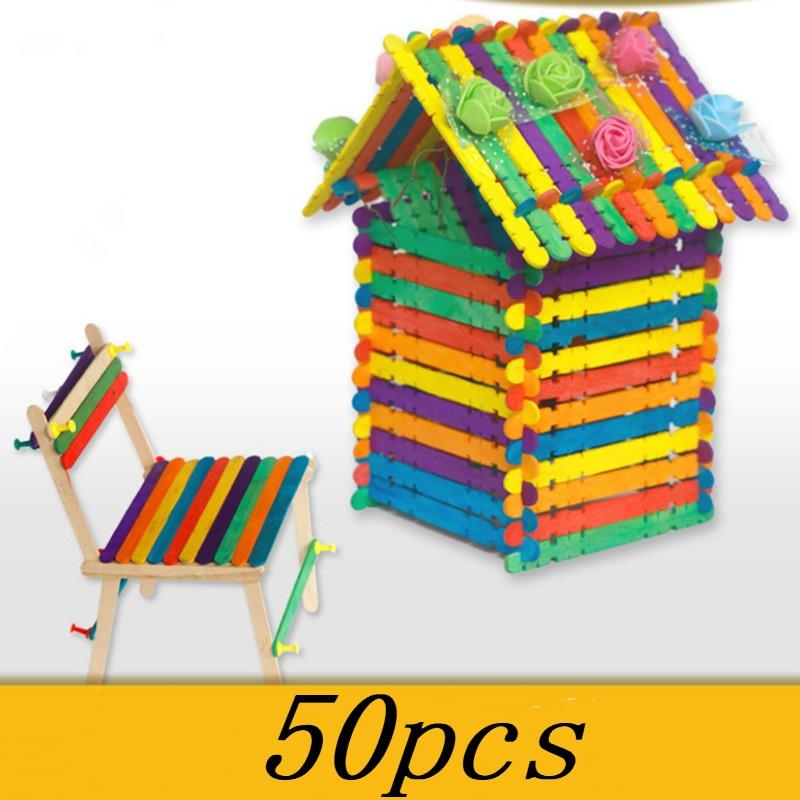 50pcs Kindergarten Puzzle Manual DIY Materials Children's Creative Toys Color Wooden(color Random) LS