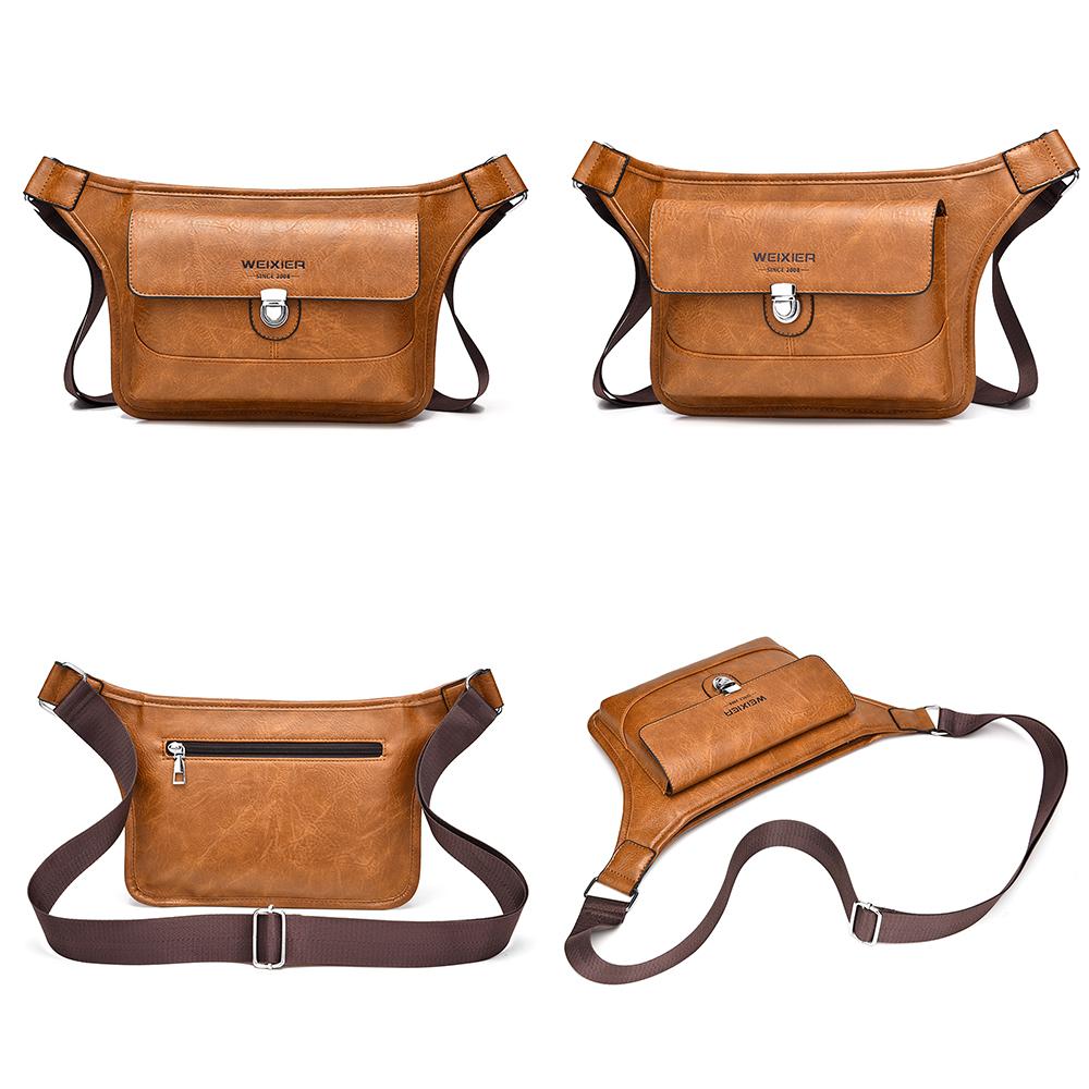 WEIXIER Men's Leather Sling Bag Crossbody Shoulder Bag Waterproof Messenger Waist Chest Bag Briefcase Travel Bag