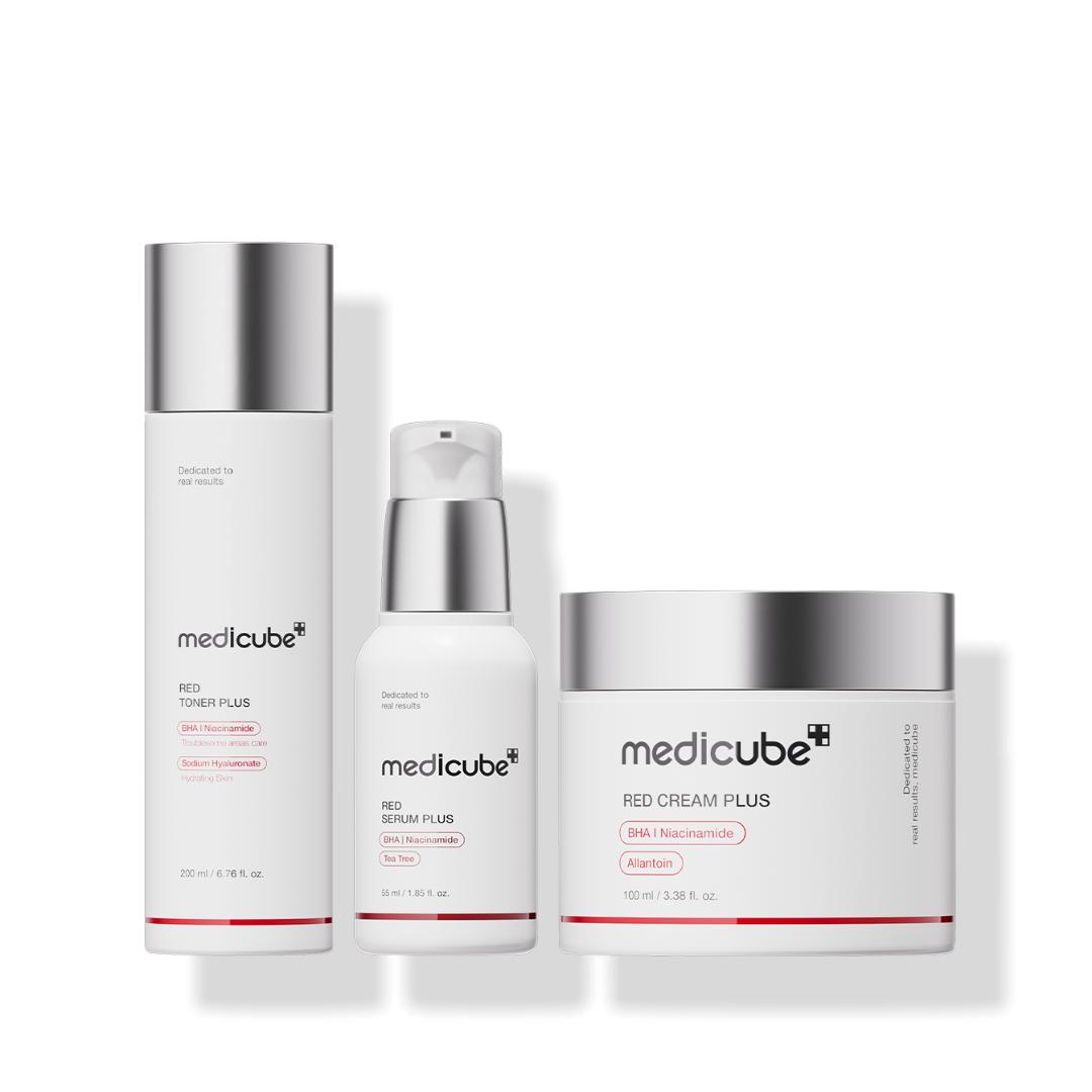 Medicube Red Line 2.0 Plus 3-Piece Acne Care Skincare Set (Red Toner 200ml+ Red Serum 55ml + Red Cream 100ml) 1 Set