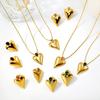 Gold-Plated Titanium Heart Necklace & Earring Set for Women - Elegant Light Luxury Jewelry