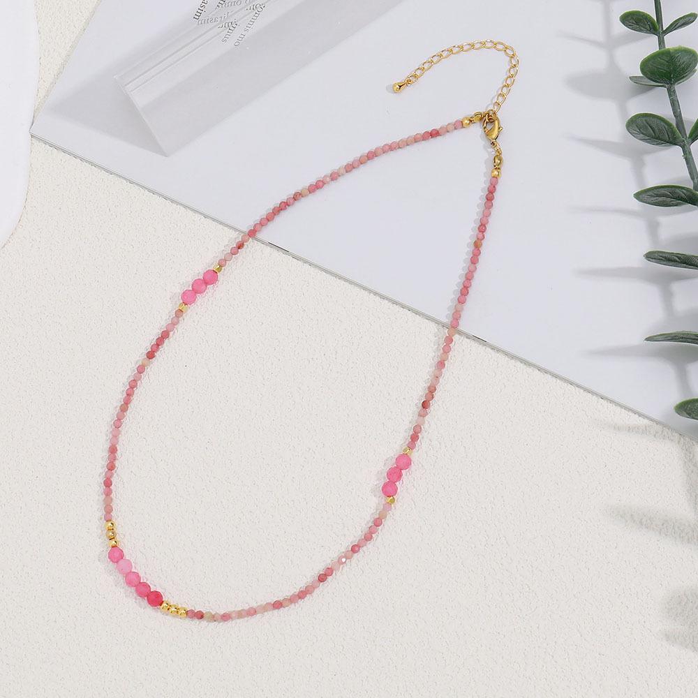 GEMCHIC Women s Natural Stone Beaded Choker Necklace Stainless Steel Pink Geometric Layering Chain розовый
